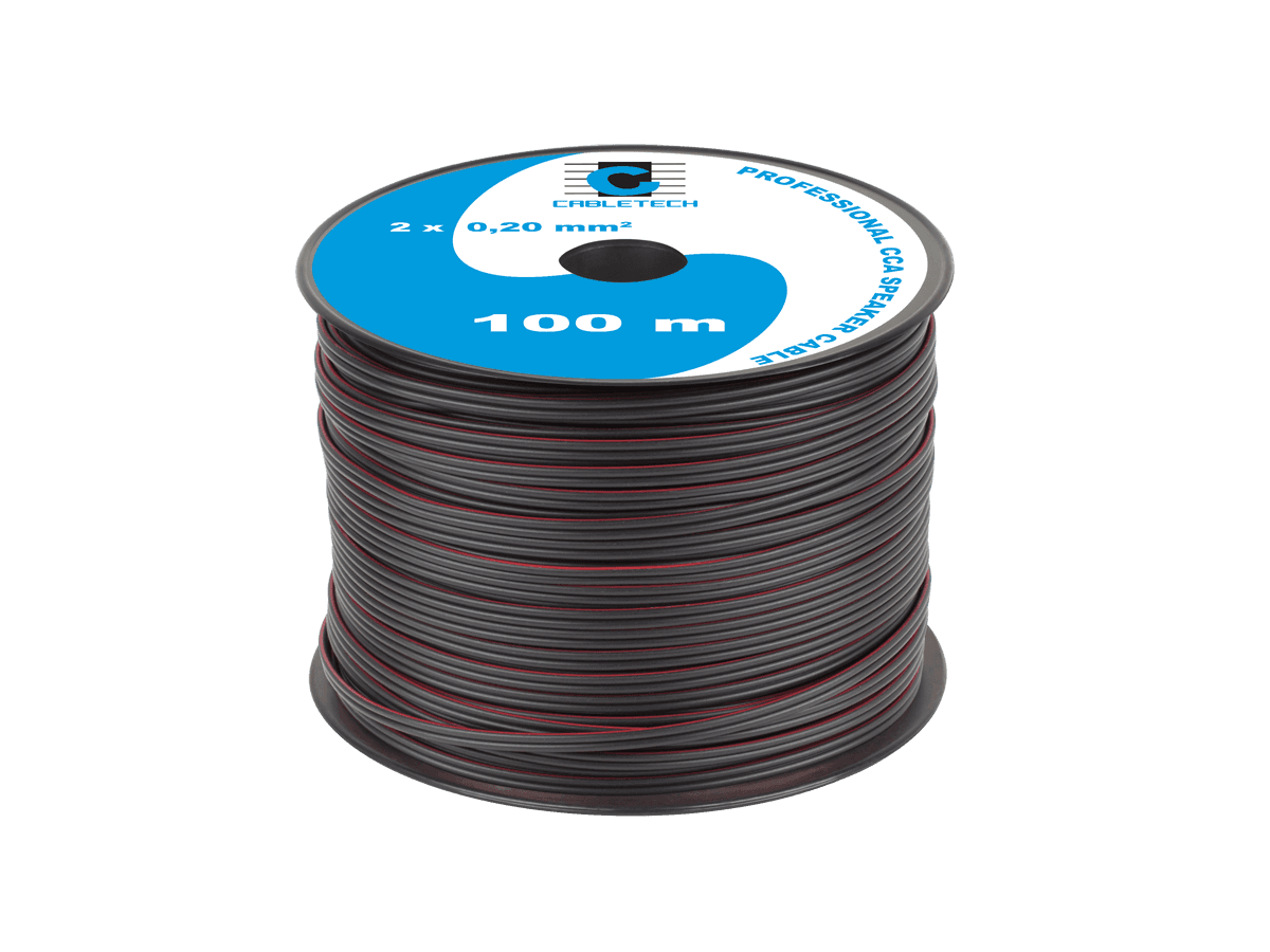 Zvočniški kabel Cabletech CCA 2x0.20mm, črn, 100m