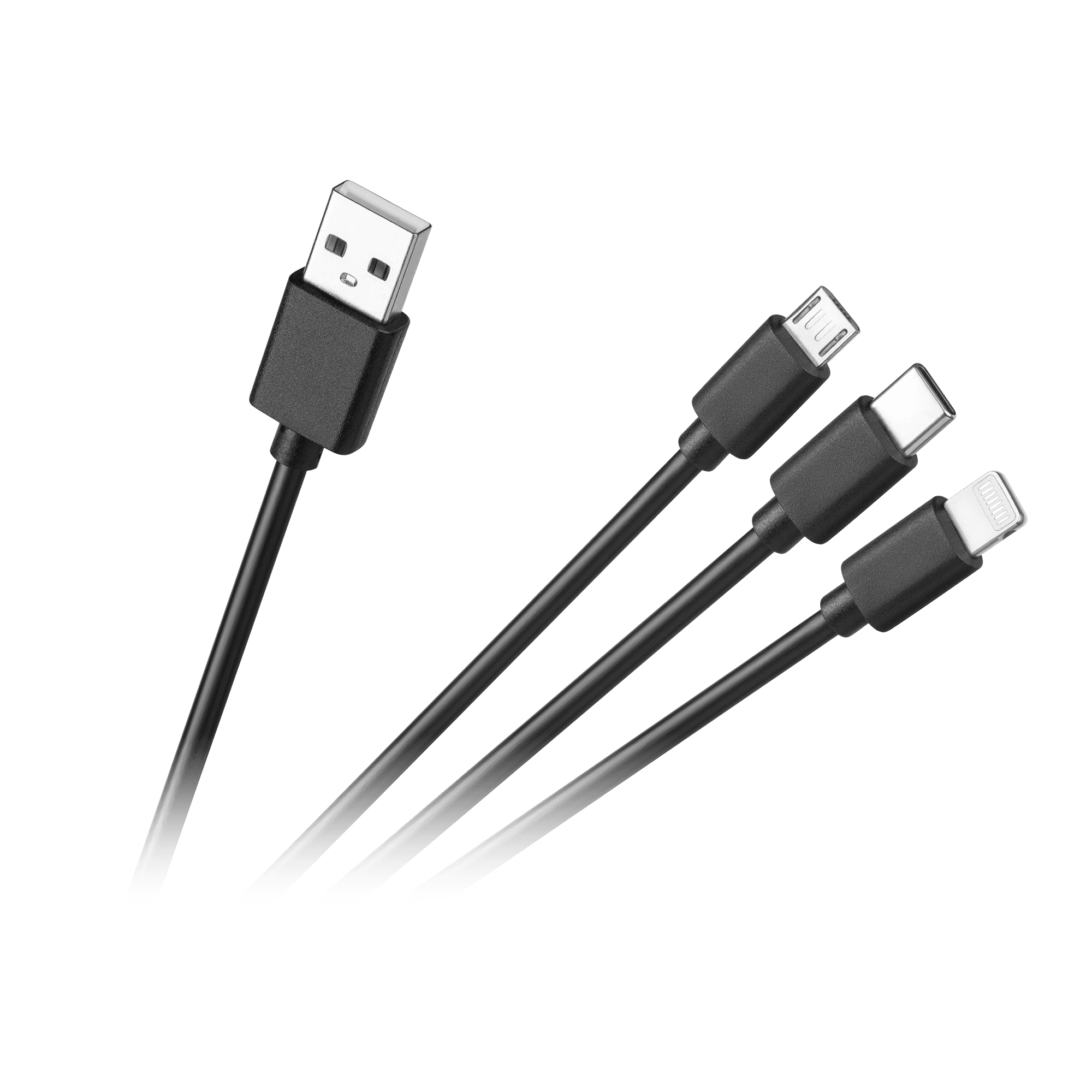 3-v-1 kabel USB A - Micro USB / USB-C / Lightning, 1.2m