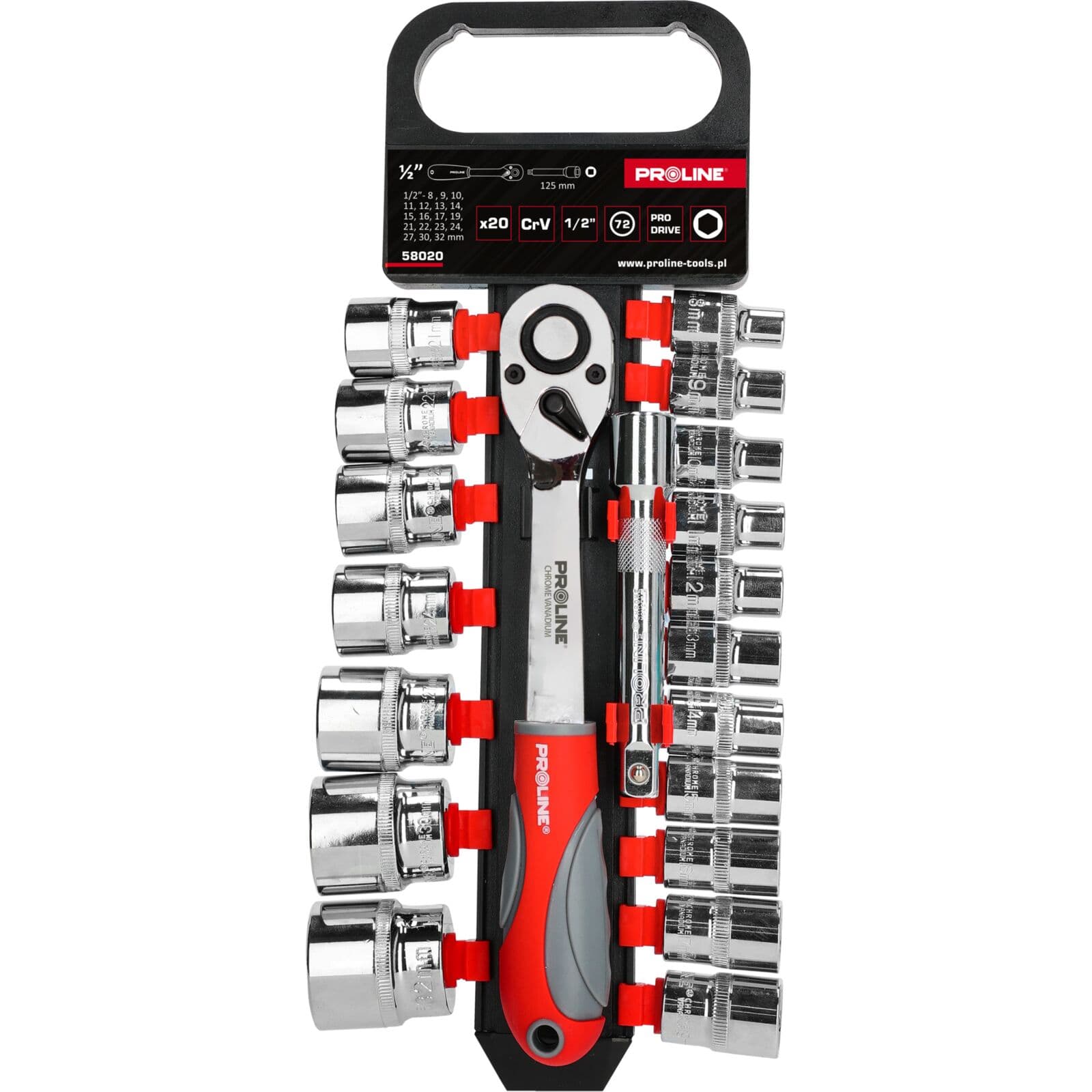 Set nasadnih ključev Proline 58020, 20 kos., 1/2"