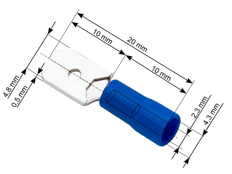 Blow Konektor izolirani ravni moški 4,8/0,5 mm, moder, 100 kosov
