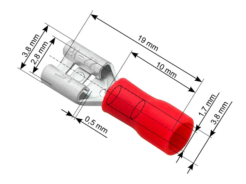 Blow Konektor izolirani ravni ženski 2,8/0,5 mm, rdeč, 100 kosov