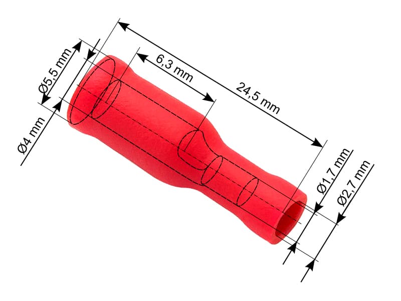 Blow Konektor izolirana vtičnica 4,0/24,5 mm, rdeča, 100 kosov