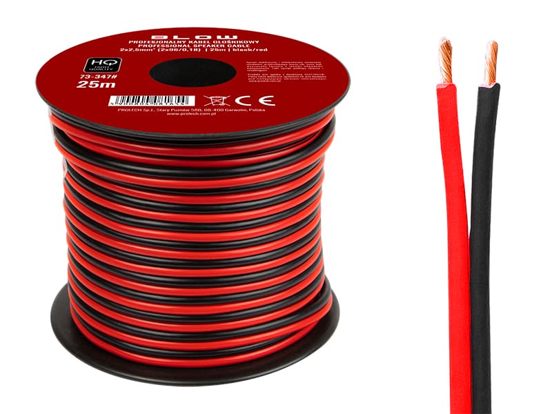 Zvočniški kabel Blow 2x2.50mm, 25m, črno-rdeč