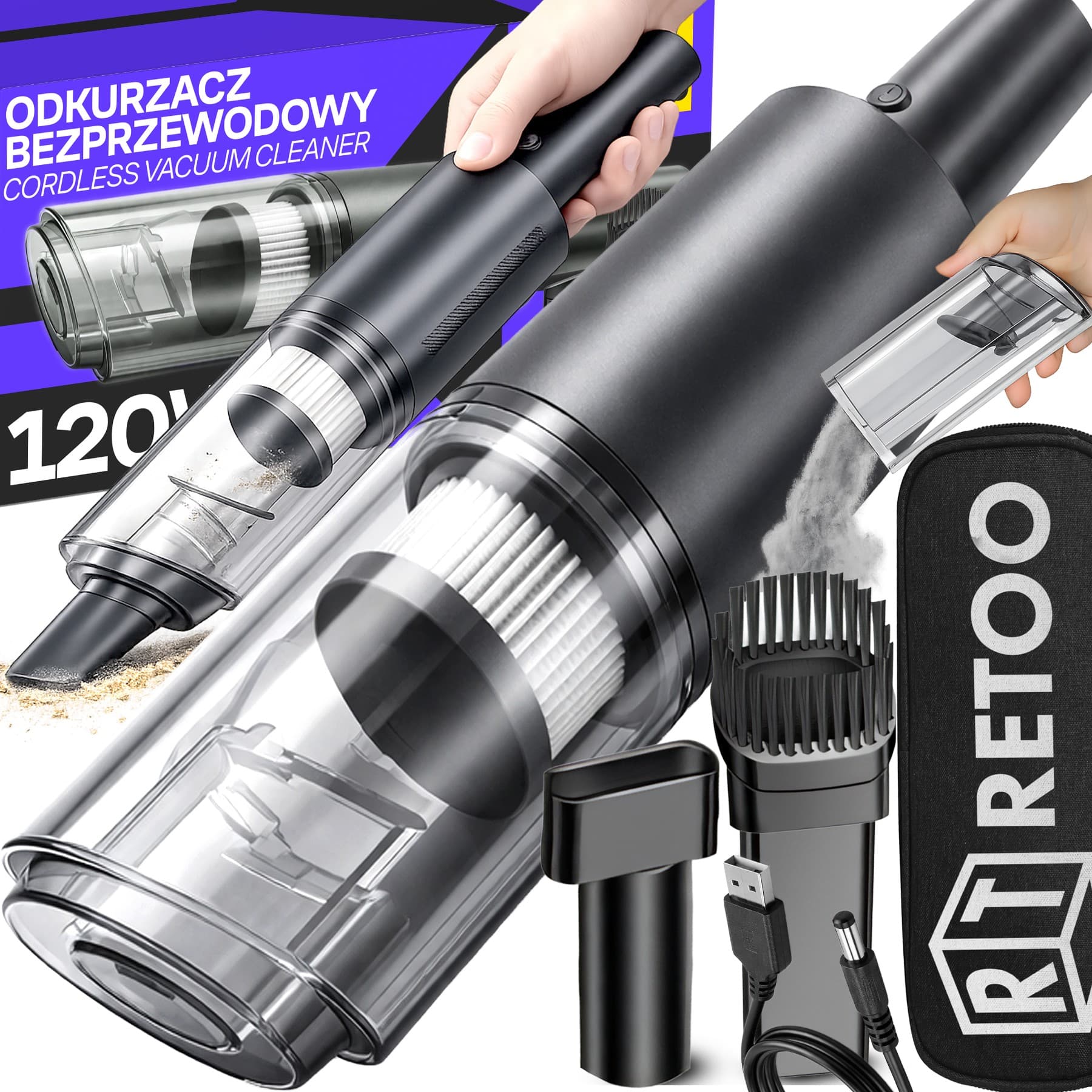 Akumulatorski ročni sesalnik RTO OR1337, 120W, HEPA filter
