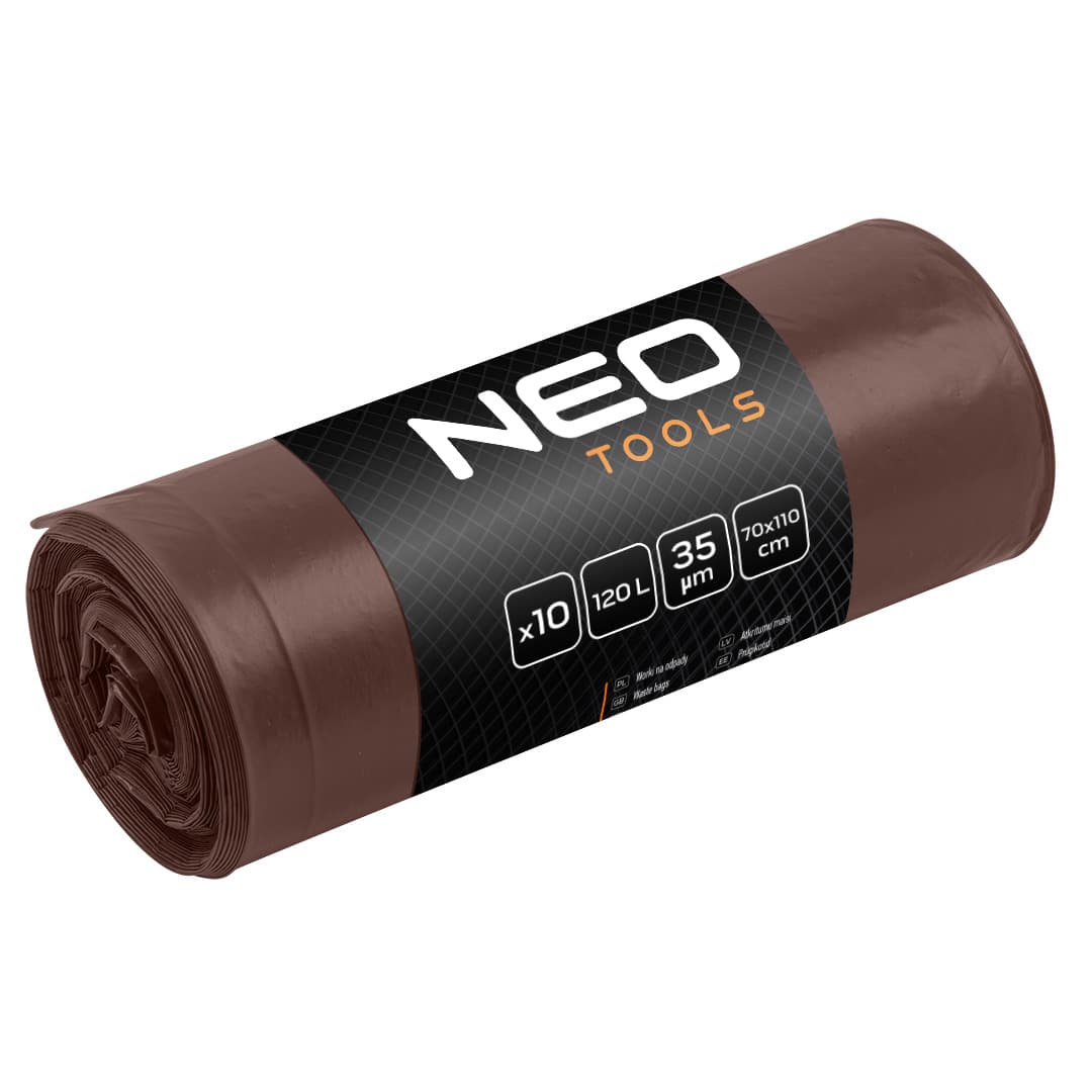 NEO TOOLS vrečke za smeti 120 L, rjave, 35 mic, 10 kos.